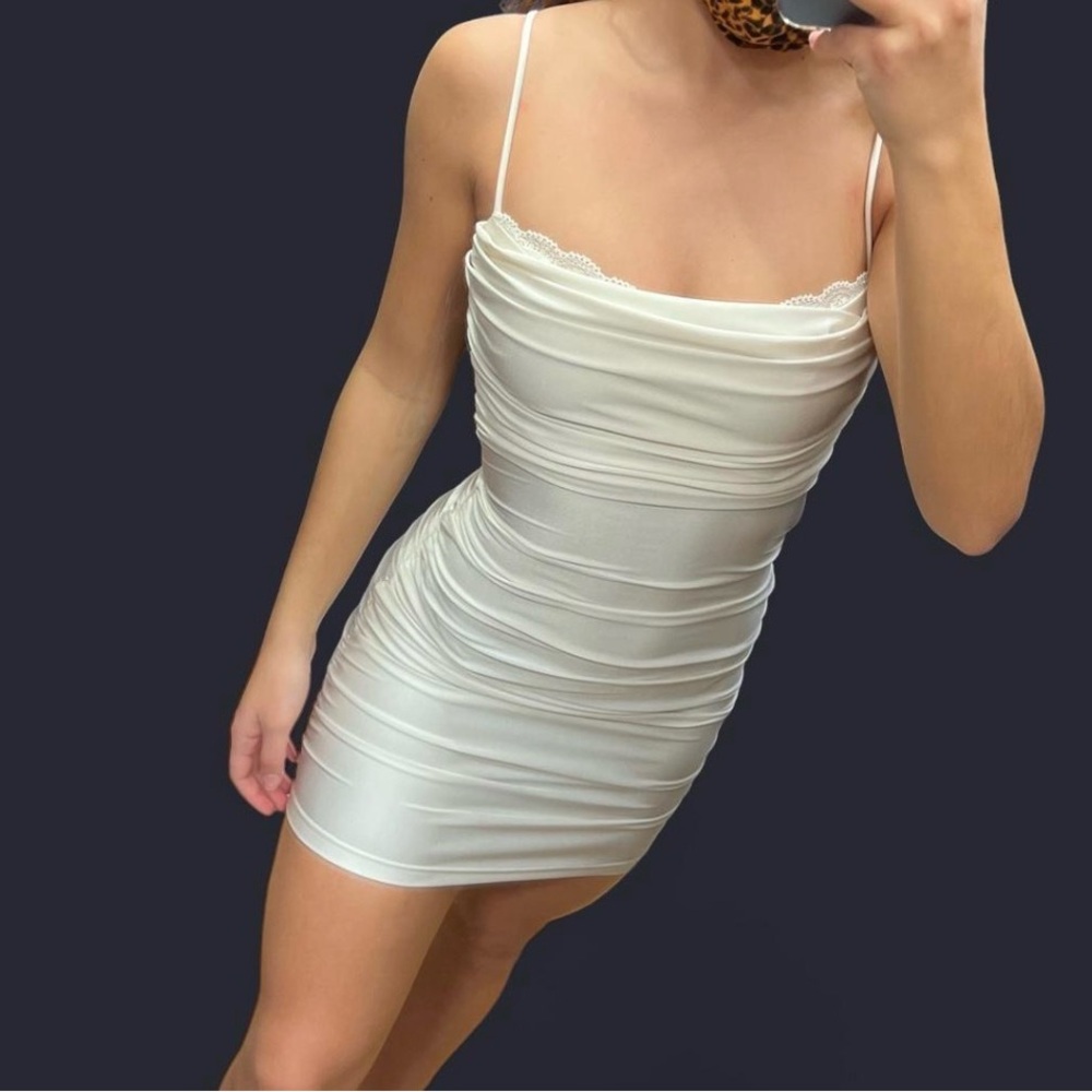 Windsor White Ruched Mini Dress